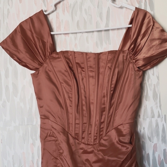 LOEL Off Shoulder High Split Long Formal Party Dress Evening Gown in Copper S - Picture 5 of 12